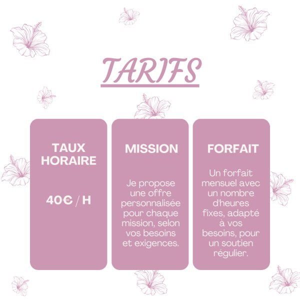Tableau des tarifs des services d'assistance administrative sur mesure pour optimiser votre organisation et atteindre vos objectifs.